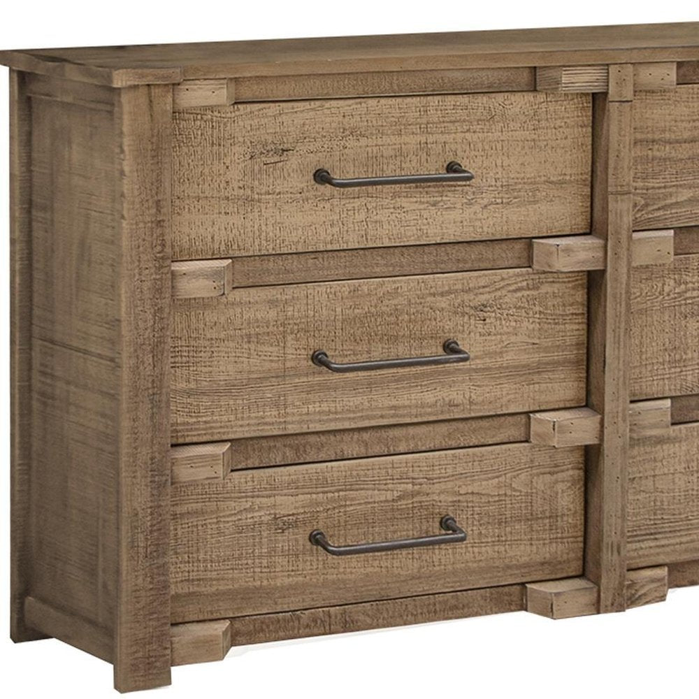 67" Natural Solid Wood Six Drawer Double Dresser