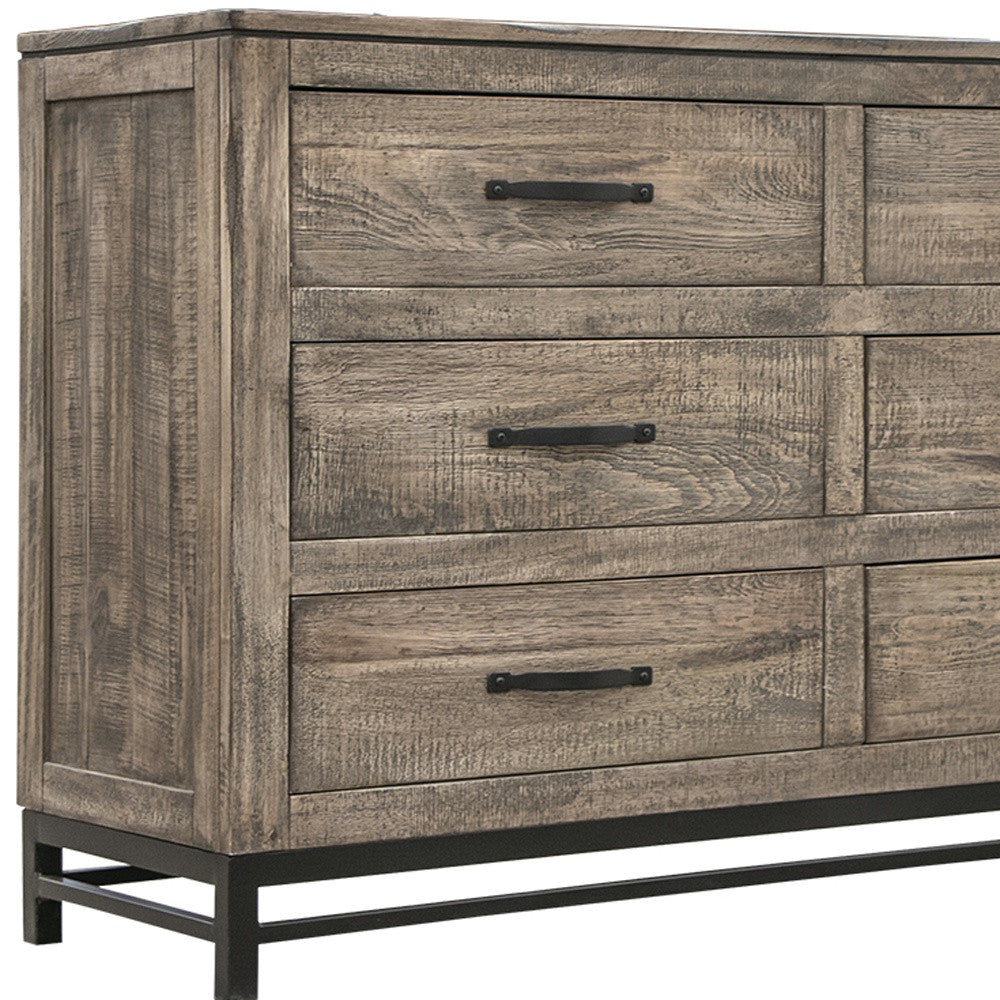 56" Brown Solid Wood Six Drawer Double Dresser