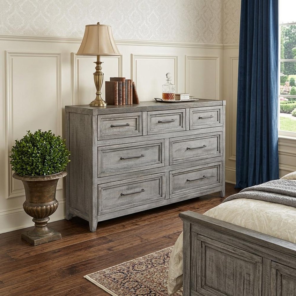 62" Brown Solid Wood Seven Drawer Double Dresser