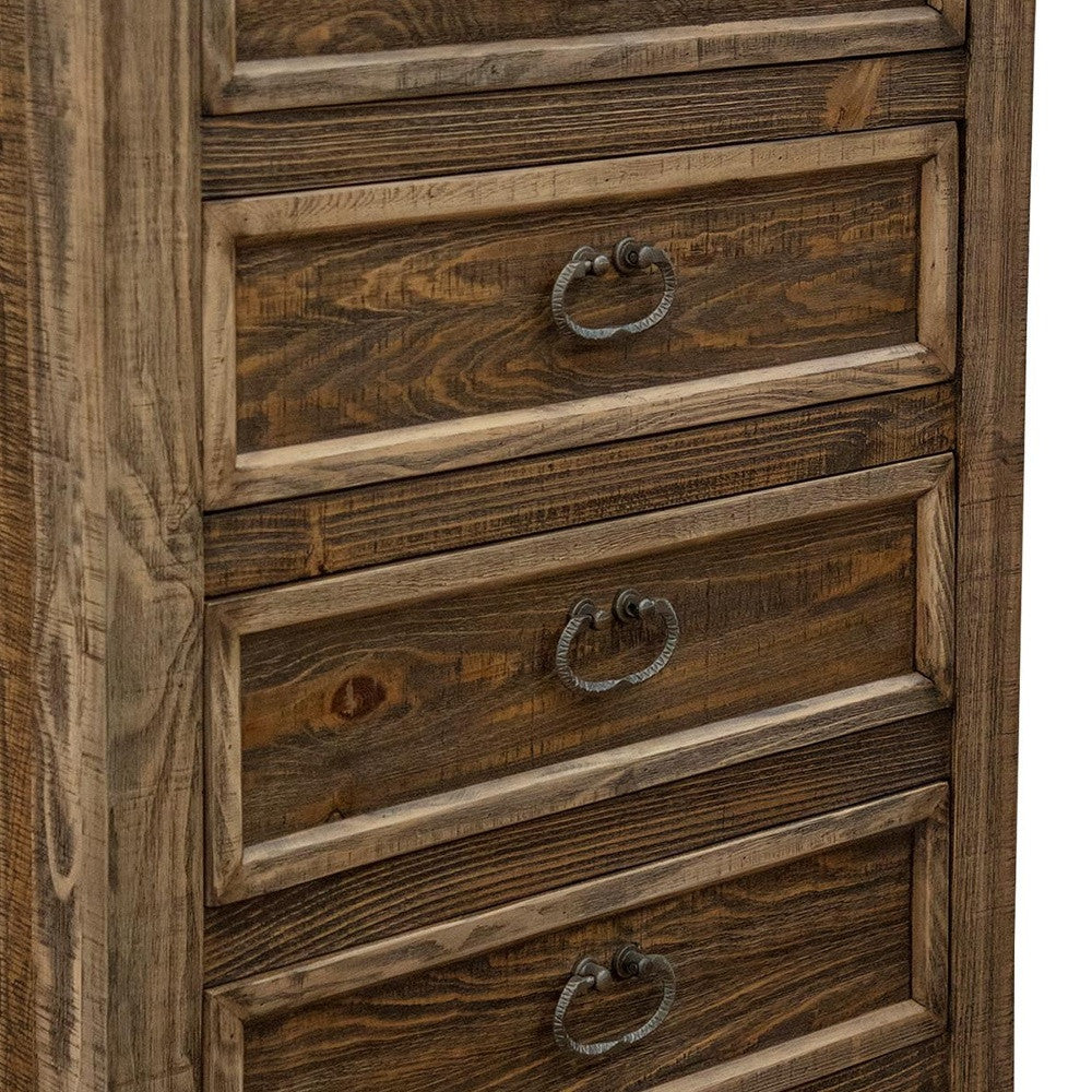 32" Brown Solid Wood Five Drawer Chest