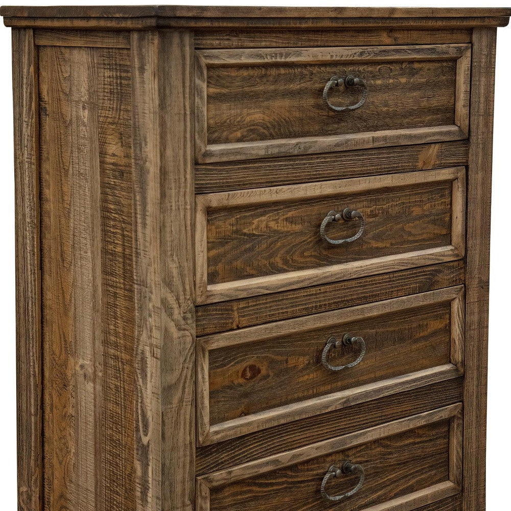 32" Brown Solid Wood Five Drawer Chest