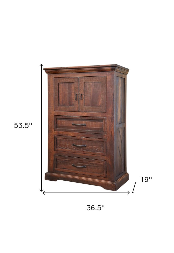 37" Brown Solid Wood Three Drawer Dresser