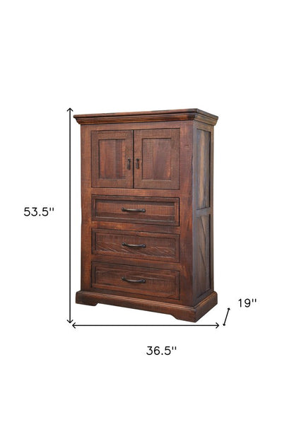 37" Brown Solid Wood Three Drawer Dresser