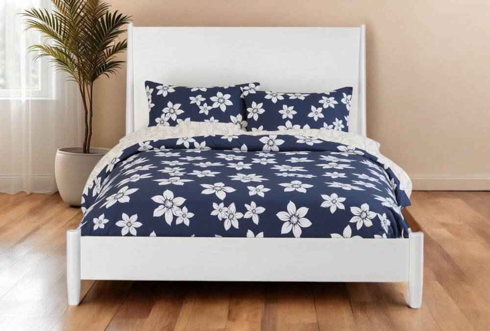 White Solid Wood King Bed Frame