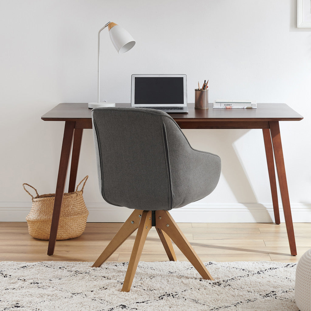 23" Gray Fabric And Natural Swivel Arm Chair