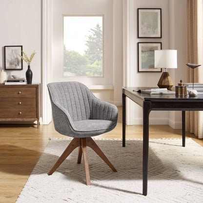 23" Gray Fabric And Natural Swivel Arm Chair