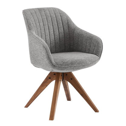 23" Gray Fabric And Natural Swivel Arm Chair