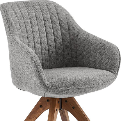 23" Gray Fabric And Natural Swivel Arm Chair