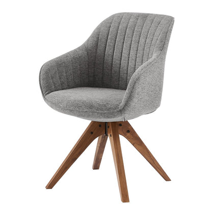 23" Gray Fabric And Natural Swivel Arm Chair