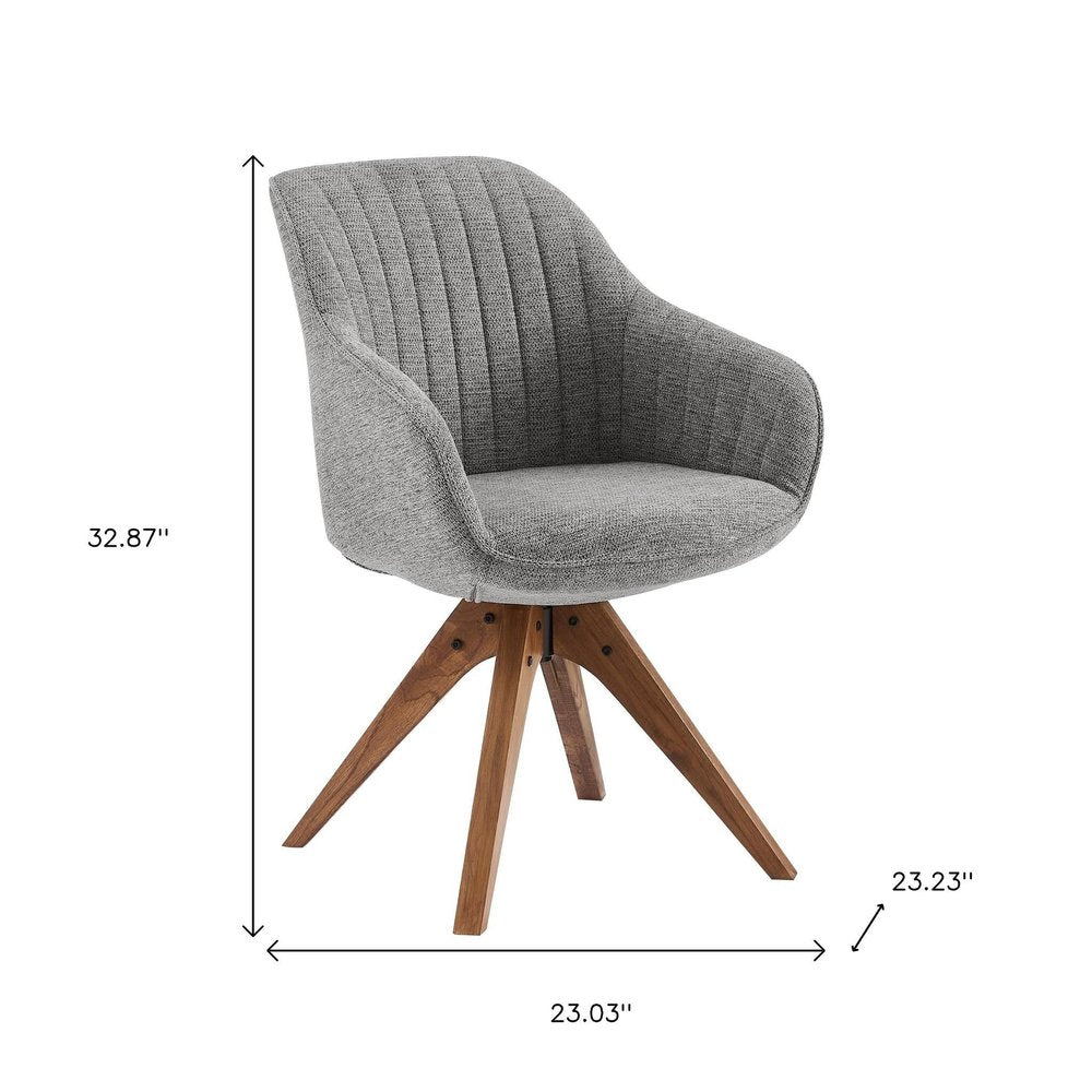 23" Gray Fabric And Natural Swivel Arm Chair