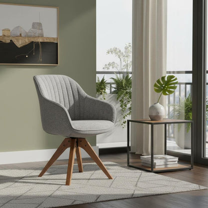 23" Gray Fabric And Natural Swivel Arm Chair