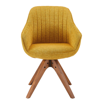 23" Yellow And Natural Fabric And Wood Swivel Arm Chair