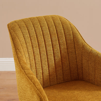 23" Yellow And Natural Fabric And Wood Swivel Arm Chair