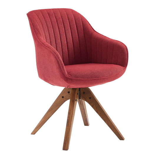 23" Red And Natural Tufted Fabric Swivel Arm Chair