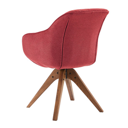 23" Red And Natural Tufted Fabric Swivel Arm Chair