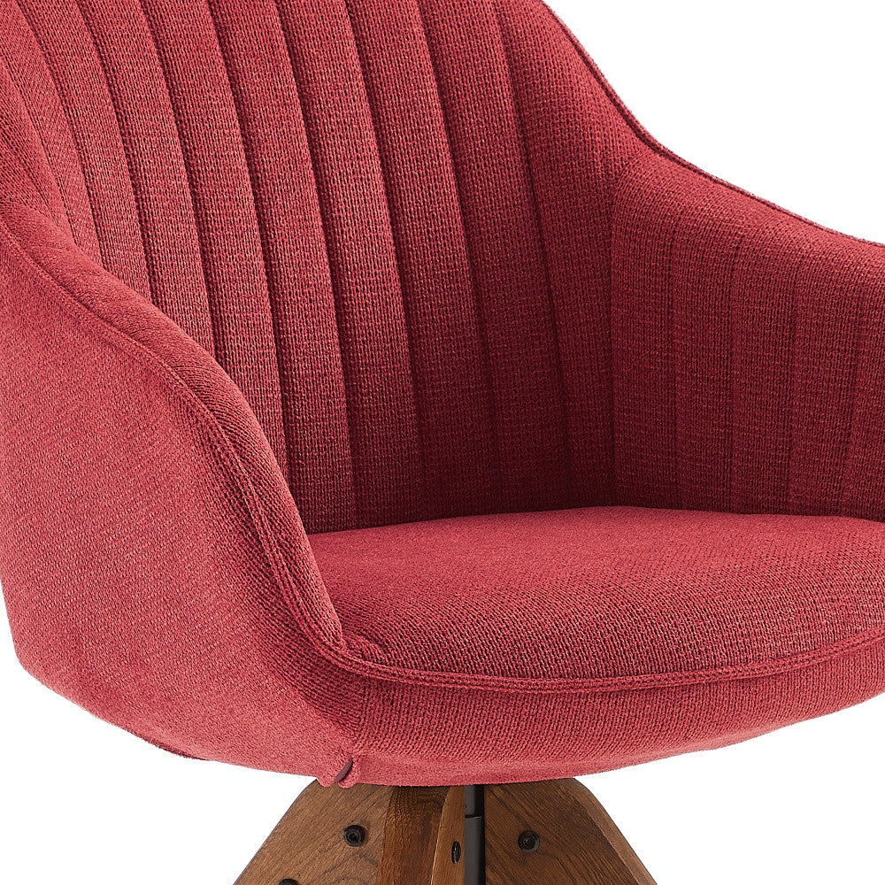 23" Red And Natural Tufted Fabric Swivel Arm Chair