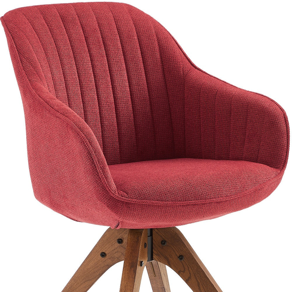 23" Red And Natural Tufted Fabric Swivel Arm Chair