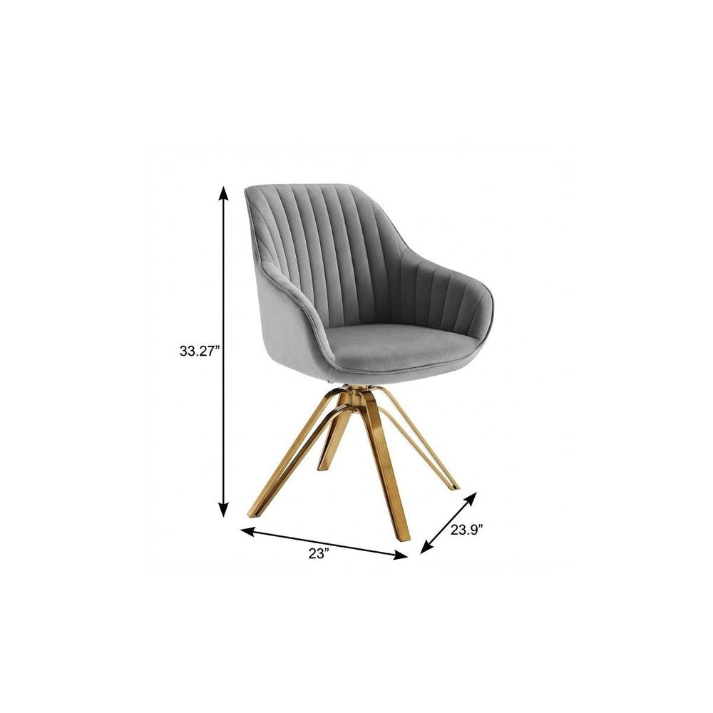 23" Gray Velvet And Gold Swivel Arm Chair