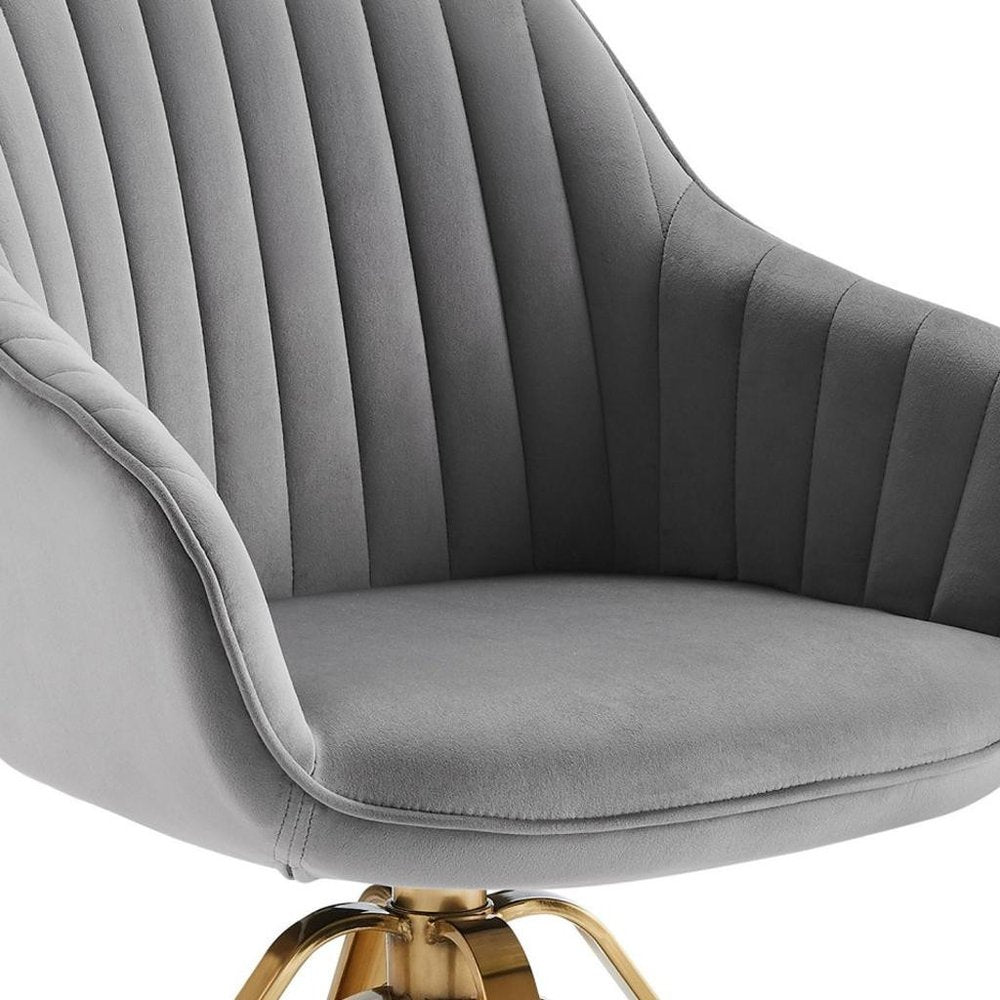 23" Gray Velvet And Gold Swivel Arm Chair