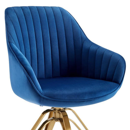23" Blue And Gold Velvet Swivel Arm Chair
