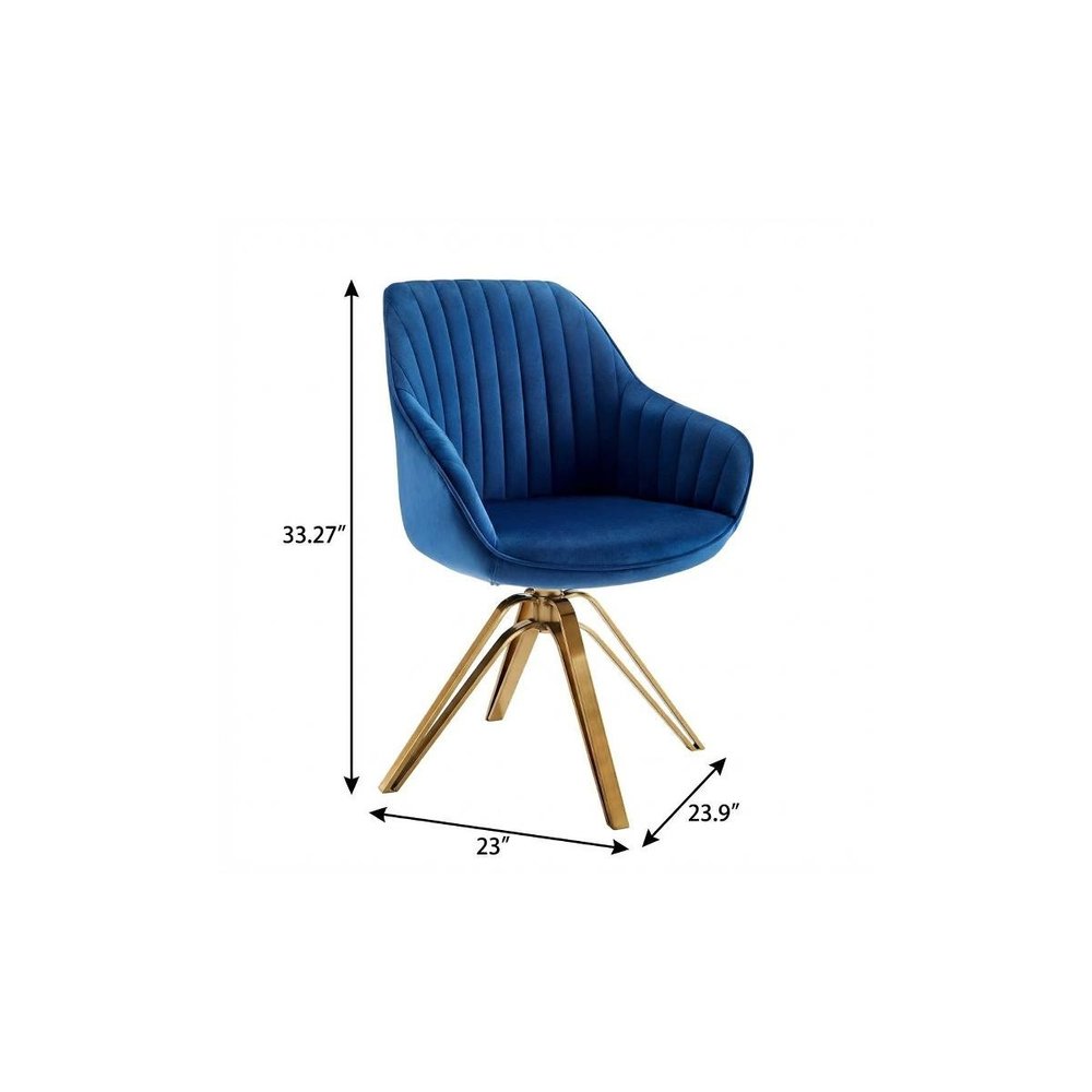 23" Blue And Gold Velvet Swivel Arm Chair
