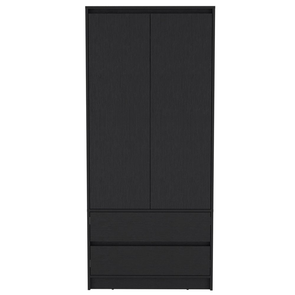 71" Black Wood Two Door Two Drawer Combo Dresser