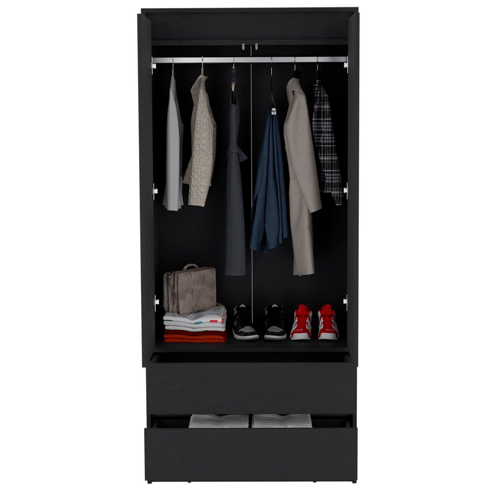 71" Black Wood Two Door Two Drawer Combo Dresser