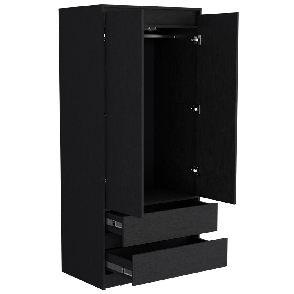 71" Black Wood Two Drawer Combo Dresser