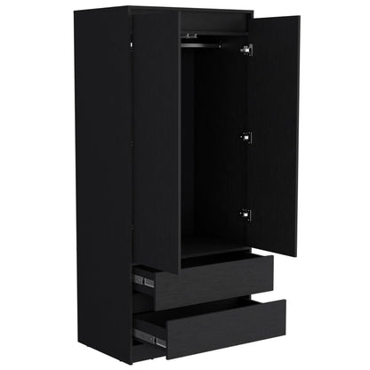71" Black Wood Two Drawer Combo Dresser