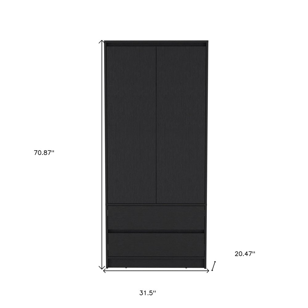 71" Black Wood Two Drawer Combo Dresser