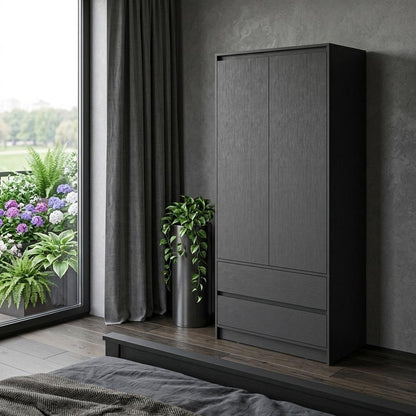 71" Black Wood Two Door Two Drawer Combo Dresser