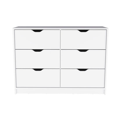 42" White Wood Four Drawer Double Dresser