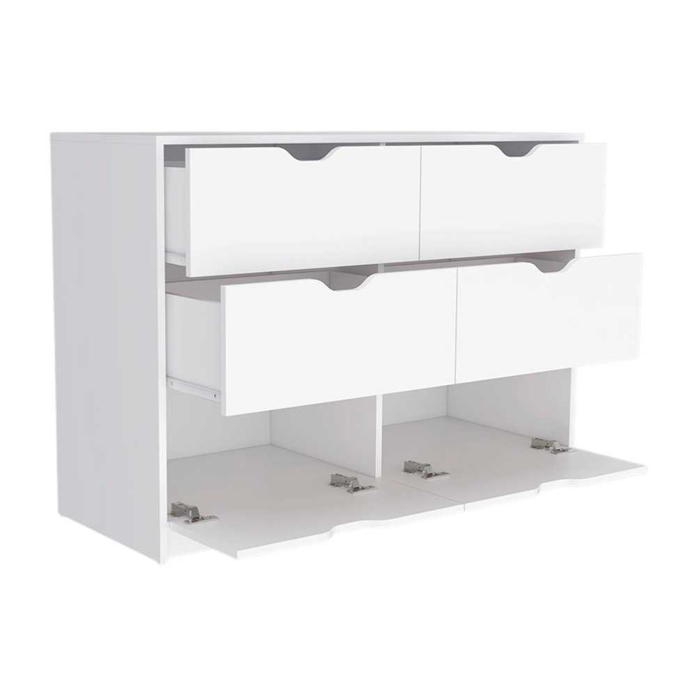 42" White Wood Four Drawer Double Dresser