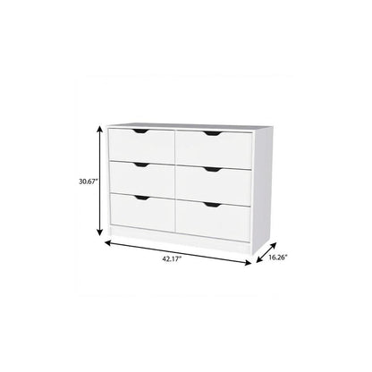42" White Wood Four Drawer Double Dresser