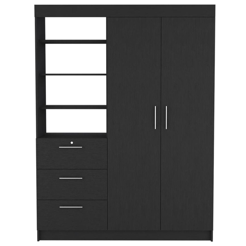 59" Black Wood Three Drawer Dresser