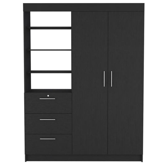 59" Black Wood Three Drawer Dresser