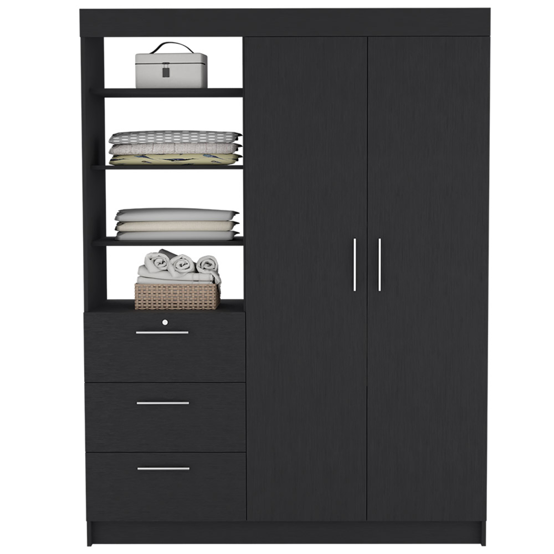 59" Black Three Drawer Dresser