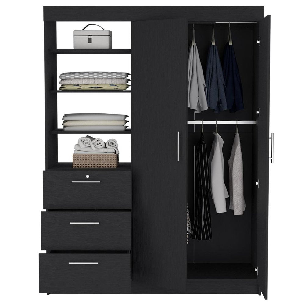 59" Black Wood Three Drawer Dresser