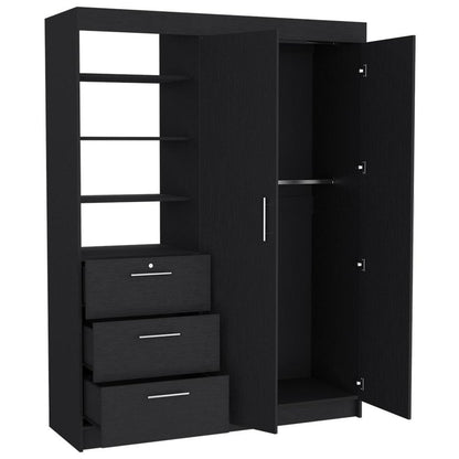 79" Black Wood Two Door Three Drawer Combo Dresser