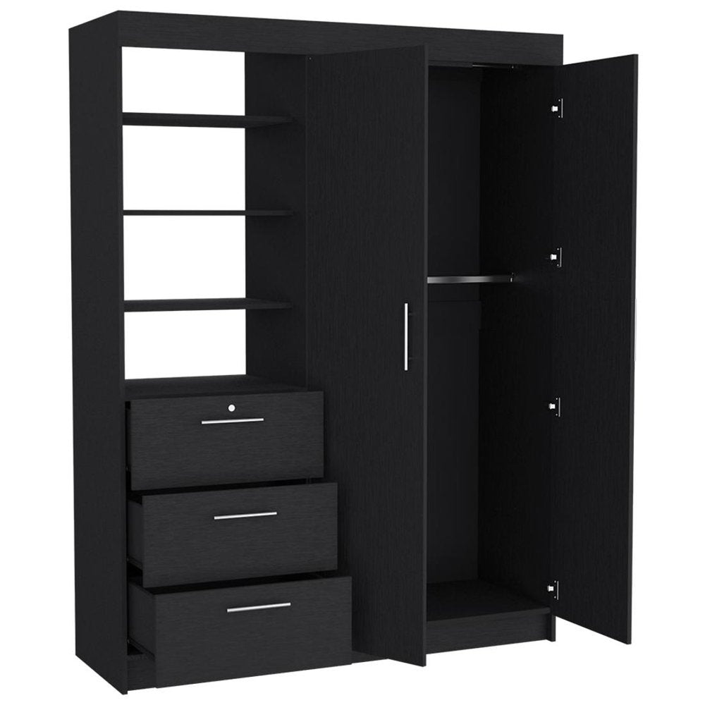 59" Black Wood Three Drawer Dresser