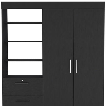 59" Black Wood Three Drawer Dresser