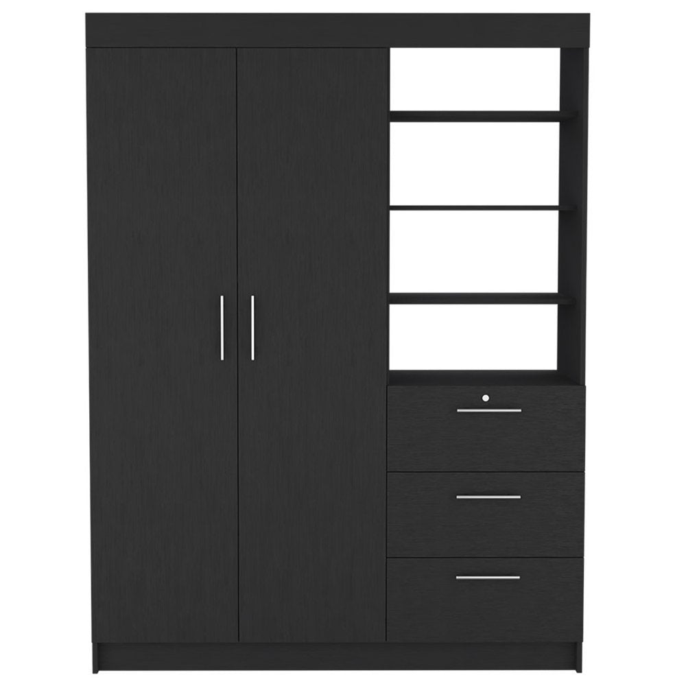 59" Black Wood Three Drawer Dresser