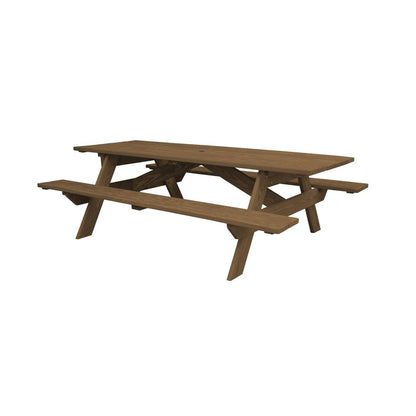 94" Brown Solid Wood Outdoor Picnic Table with Umbrella Hole