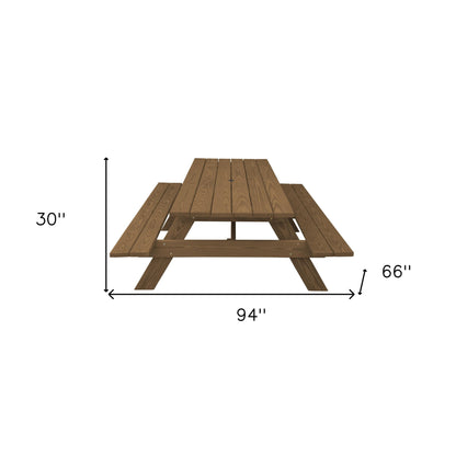 94" Wood Brown Solid Wood Outdoor Picnic Table with Umbrella Hole