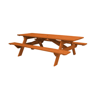 94" Redwood Solid Wood Outdoor Picnic Table with Umbrella Hole