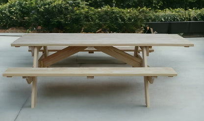94" Natural Solid Wood Outdoor Picnic Table