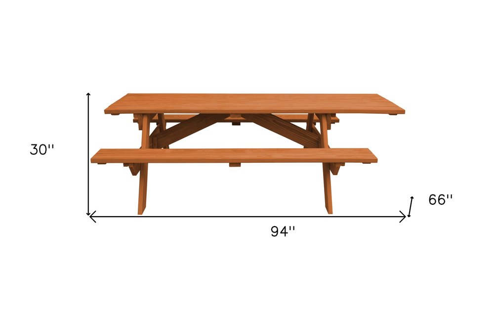 94" Brown Solid Wood Outdoor Picnic Table