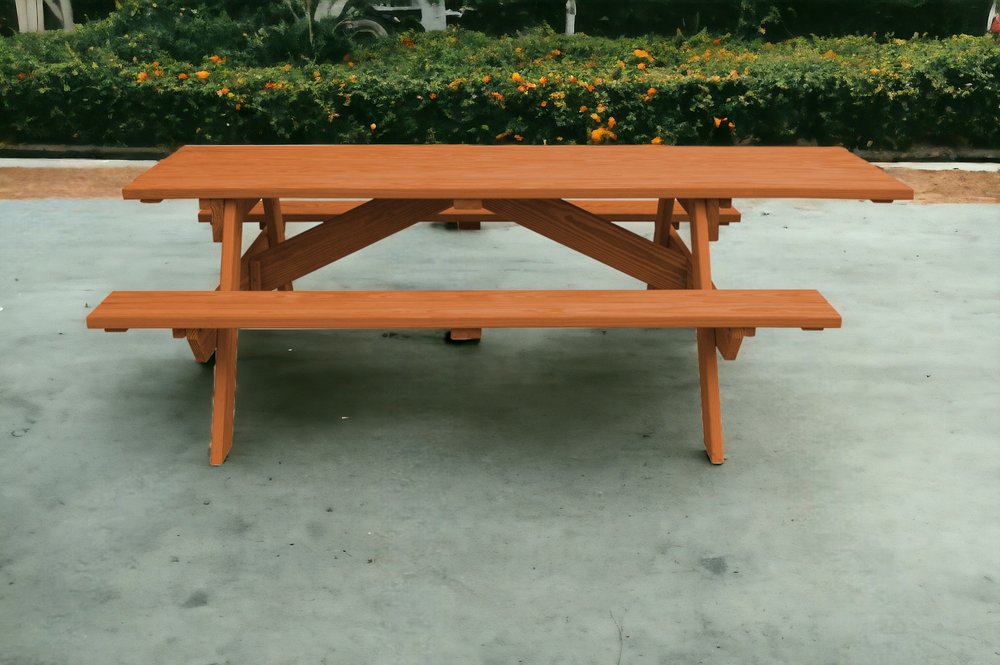 94" Brown Solid Wood Outdoor Picnic Table