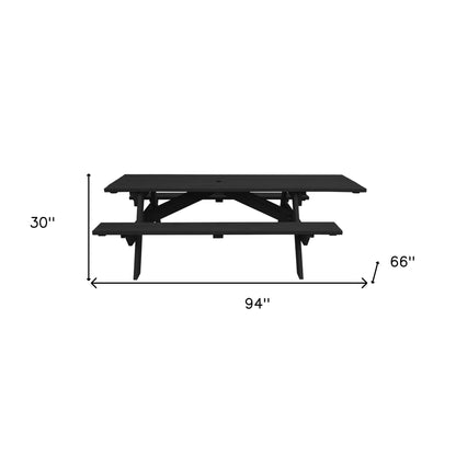 94" Charcoal Solid Wood Outdoor Picnic Table with Umbrella Hole