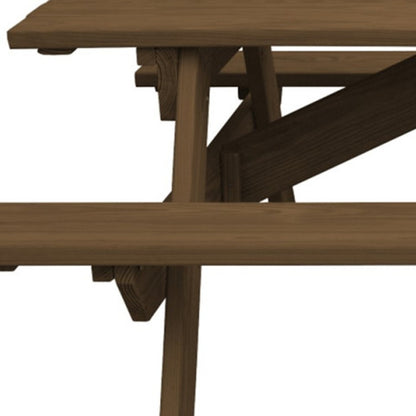 94" Wood Brown Solid Wood Outdoor Picnic Table with Umbrella Hole